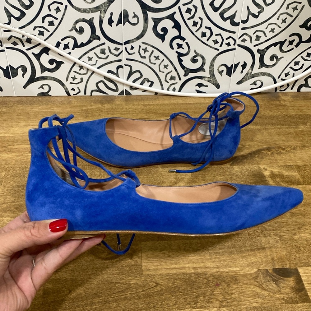 Sigerson Morrison Sapphire Blue Viata Suede Casual Lace Up Flats